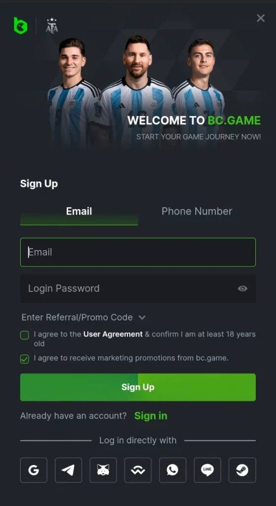 BC Game app Registration